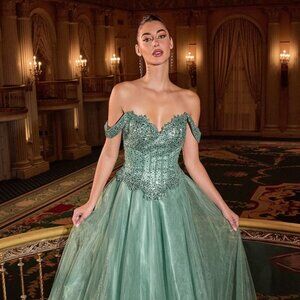 New A-line Beads Embellished Maxi Prom Tulle Dress w/ Sweetheart Neck CD CC471